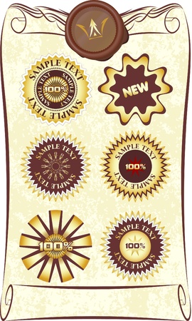 Seven design elements on old roll. のイラスト素材