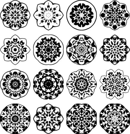 Ornamental round floral decors  Set of 16  ornaments  の写真素材