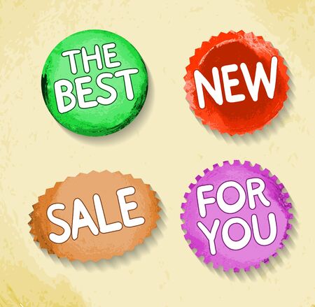 Set of 4 grunge vector elements in watercolor style with captions The best. New. Sale. For youの写真素材