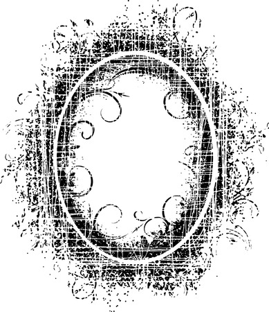 Grunge floral decor - black retro oval frame with cracks.のイラスト素材