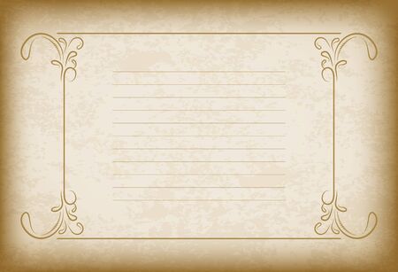 Old frame with the blacked out edges and a blank lined space for text. Retro vintage greeting card, invitation or template for notes.のイラスト素材