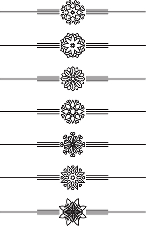 Set of 7 decorative mono line style text dividers - decorative elements.のイラスト素材