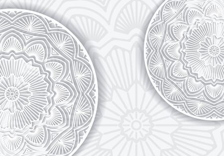 Abstract lace design with decorative mandala and copy space in popular gray and white gamma.のイラスト素材