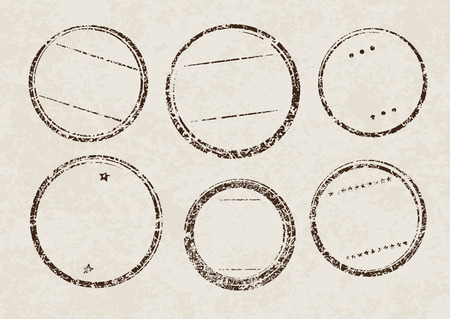 Set of six grunge templates for rubber stamps on old paper backgroundのイラスト素材