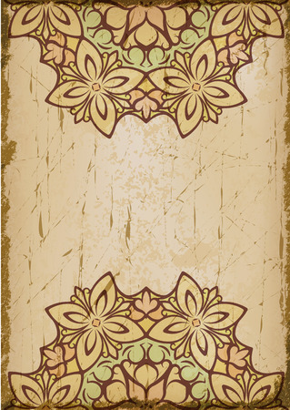 Vintage background in grunge style burn color with two half of lace decorative elements - mandala.のイラスト素材