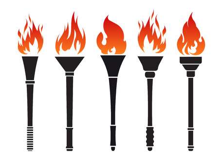 Set of five torches with fireのイラスト素材