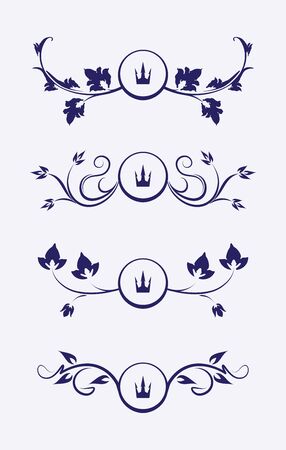 Set of 4 floral branch decors with crowns.のイラスト素材