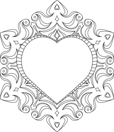 Circle lace ornament, round ornamental geometric doily pattern with heart shaped empty space for text. Vector illustration greeting, wedding invitation, Valentine's card.のイラスト素材