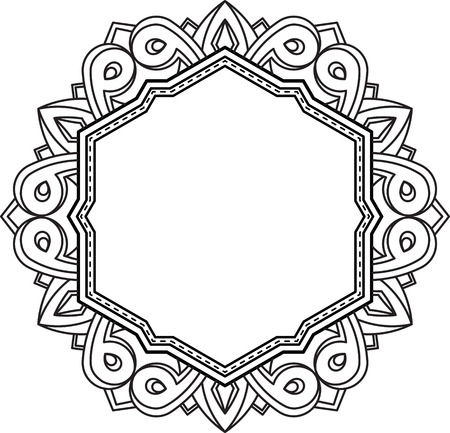 Unusual, hexagonal, lace frame, decorative element with empty place for your text. Vector illustration.のイラスト素材