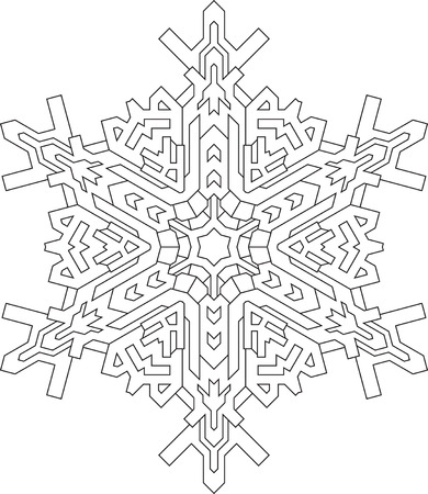Outlines of snowflake in mono line style for coloring, coloring book. Vector geometric pattern.のイラスト素材