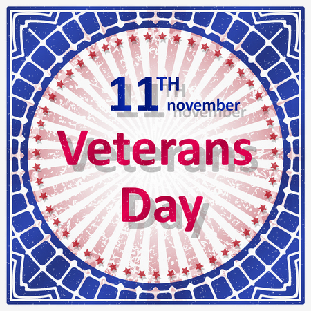 Veterans Day decor in grunge style with rays and caption 11th November Veterans Dayのイラスト素材