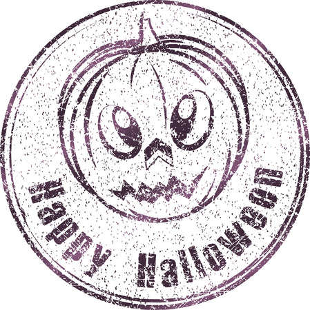 Grunge style rubber stamp with pumpkin head and caption Happy Halloweenのイラスト素材