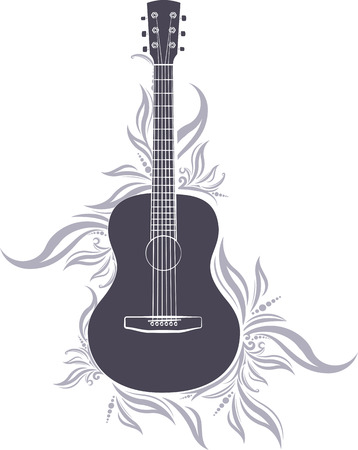 Abstract design with guitar and floral elementsのイラスト素材