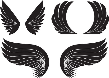 Set of three pairs of black wings. Vector illustration.のイラスト素材