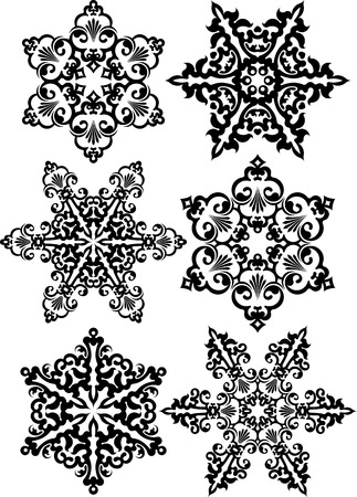 Set of 2 abstract, black round lace design mandalas, ethnic decorative elements.のイラスト素材