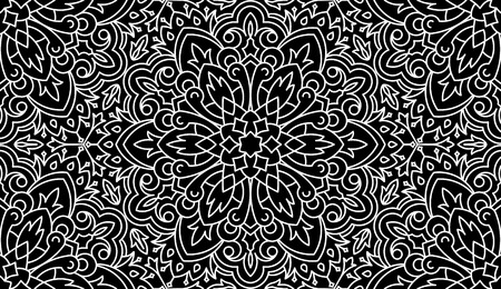 Seamless Abstract Tribal Black-White Pattern. Hand Drawn Ethnic Texture. Vector Illustration in black tones.のイラスト素材