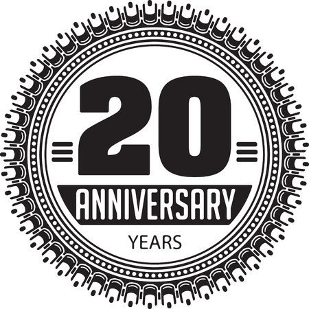 Vintage anniversary 20 years round emblem. Retro styled vector background in black tones.のイラスト素材