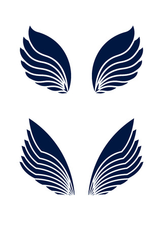 Two pair of decorative vector wings isolated on white.のイラスト素材