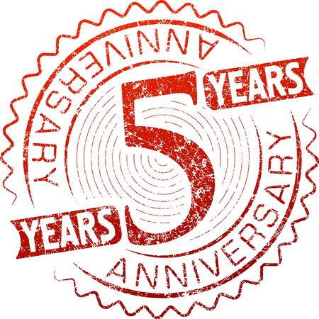 Vintage anniversary 5 years round grunge round stamp. Retro styled vector illustration.のイラスト素材
