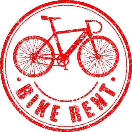 Bike rent red grunge style rubber stamp with silhouette of bicycleのイラスト素材