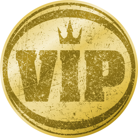 VIP gold icon or logo design with crown in gunge style.のイラスト素材
