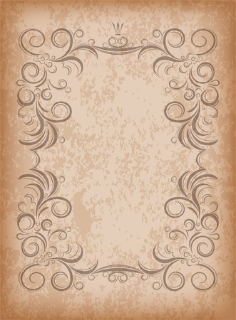 Old frame on aged paper with dark edges and a blank space for text. Retro vintage greeting card or invitation.のイラスト素材