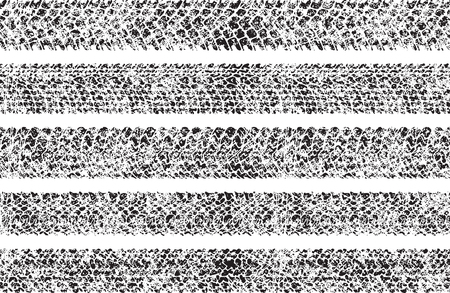 Set of five shabby, grunge style, dirty vector traces of tires.のイラスト素材
