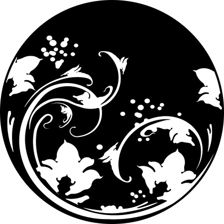 Floral round frame in stencil style with decorative pattern. Can be  used as stencil-plate for your color paint or other design.のイラスト素材