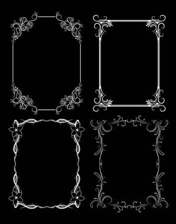 Set of four decorative vintage vector frames on a black background.のイラスト素材