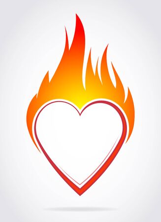 Vector blazing colorful heart with flame for your Valentine's design or tattoo.のイラスト素材