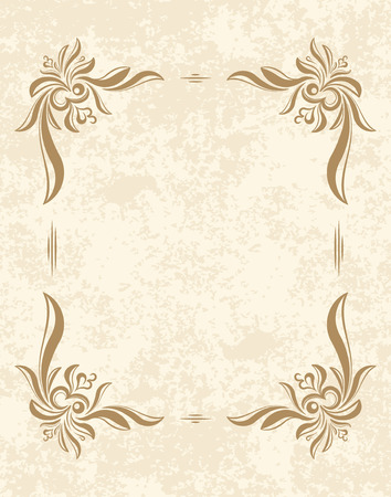 Old frame on aged paper with empty space for text. Retro vintage greeting card, invitation or template for notes.のイラスト素材
