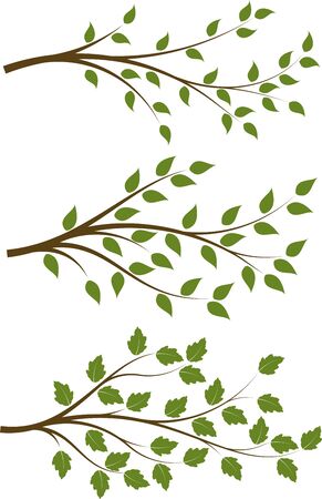 Set of 3 brown vector floral branches with green leavesのイラスト素材