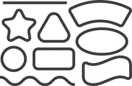 Set of 9 vector elements in the form of marine rope and empty frames.のイラスト素材
