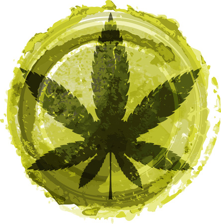 Cannabis or marijuana green vector leaf inscribed in a circle and the aged for your design, icon, illustration.のイラスト素材