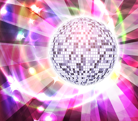 Very bright full color mirror disco ball with rays, vector illustration for your designのイラスト素材