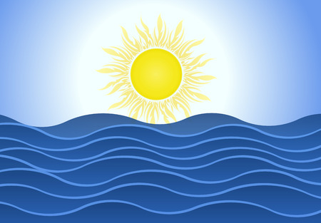 Bright summer sun over blue sea waves background.のイラスト素材