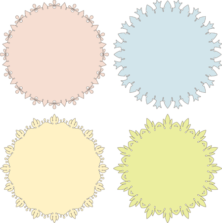 Set of 4 very simple round frames with fully editable stroke width and fill colorのイラスト素材
