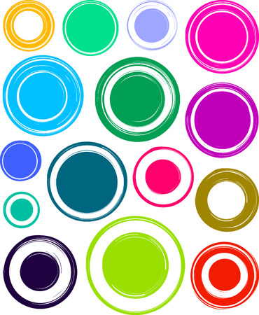Big set of colorful very bright grunge templates for rubber stampsのイラスト素材