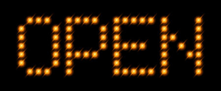 Red vector caption OPEN neon lights, bulbs on a black background.のイラスト素材