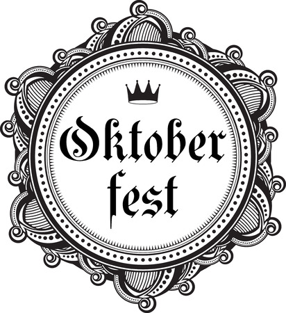 Vintage round black and white Oktoberfest design with crown.のイラスト素材