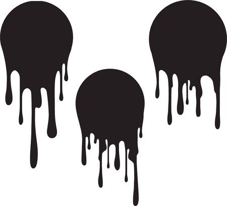 Set of 3 black round decors with paint drips. Vector illustration for your design.のイラスト素材