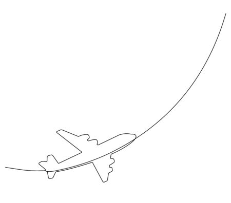 Continuous one line drawing. Soaring plane with flight path on a white background.のイラスト素材