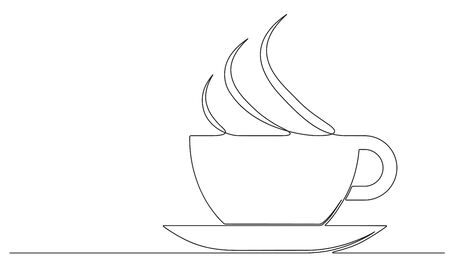 Emblem of cup of coffee in one continuous line drawing style for cafe, shop, restaurant or coffee house signboard.のイラスト素材