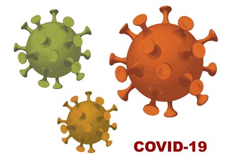 Set of three coronavirus COVID-19 viruses colorful illustrations isolated on a white background. Novel coronavirus Covid-19  2019-nCoV outbreak. Editable vector illustration for your design.のイラスト素材