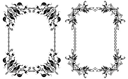 Pair of massive flourish black vector frames on a white backgroundのイラスト素材
