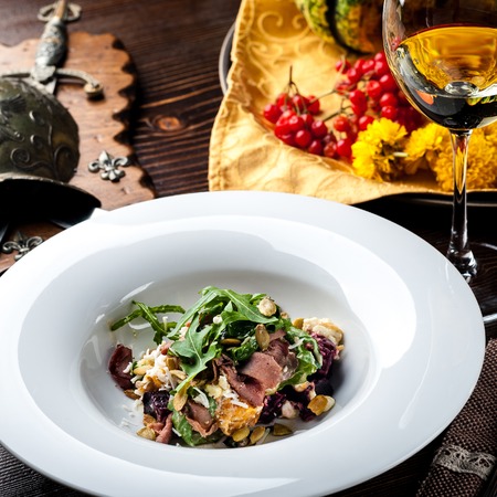 Veal Salad. Autumn composition with pumpkin. halloweenの写真素材