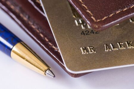Credit card, wallet and ball-point penの写真素材