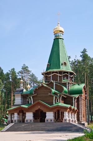 Wooden orthodox church in Russia, Urals shot in direct sunlightの写真素材