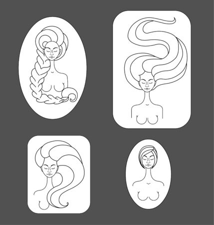 Hand drawn illustration of women with long hairのイラスト素材