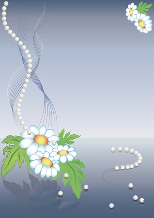 Chamomile background decorated with abstract lines and pearlsのイラスト素材